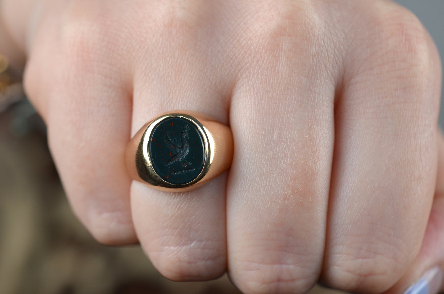 Dramatic Bloodstone Intaglio Ring