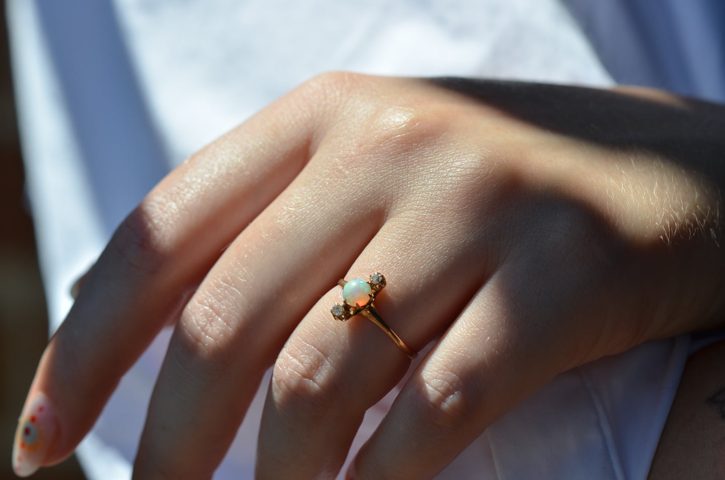 Dainty Victorian Opal and Diamond Trilogy Ring