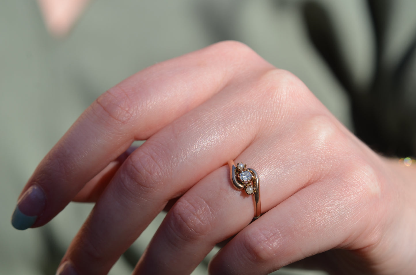 Dainty Antique Diamond and Pearl Bypass Trilogy