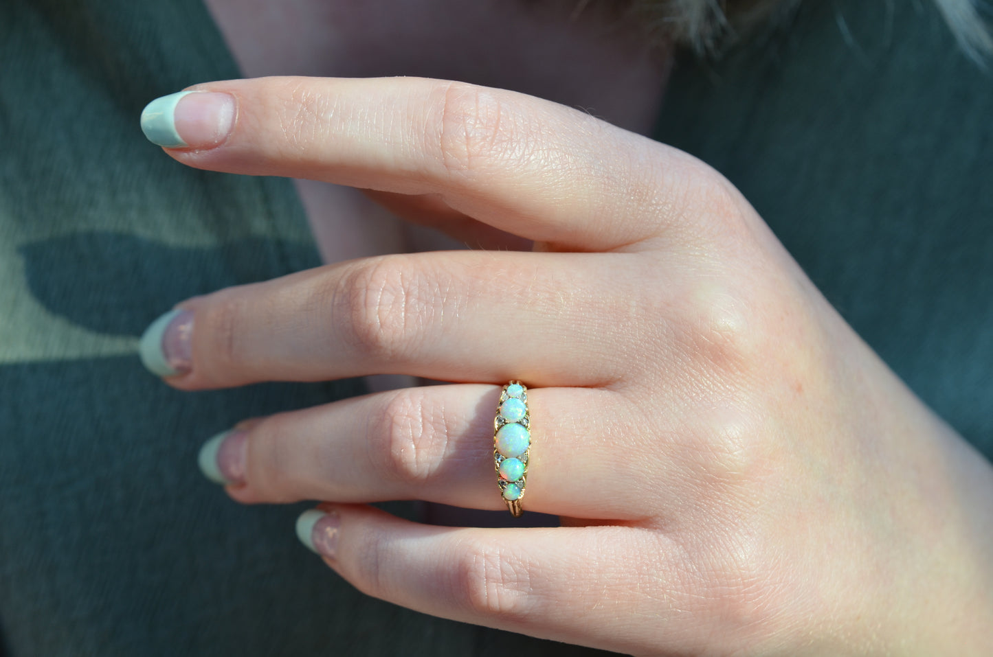Sensational Antique Opal and Diamond Band Ring