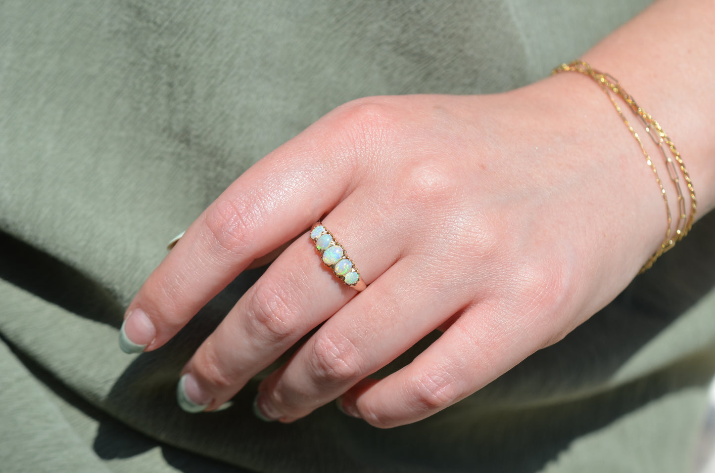 Fiery Victorian Opal Five Stone Ring