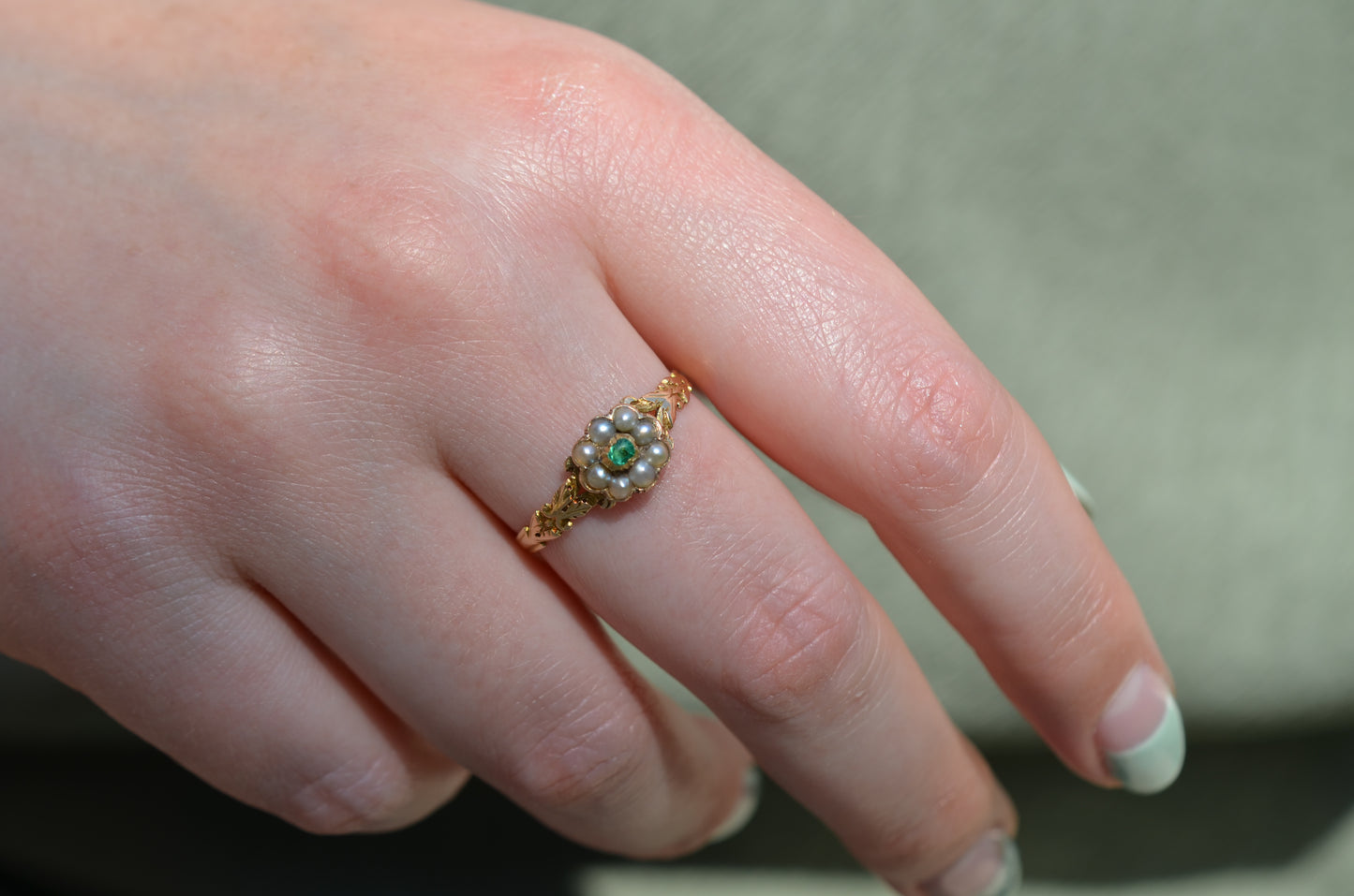 Exquisite Early Victorian Emerald Pearl Ring