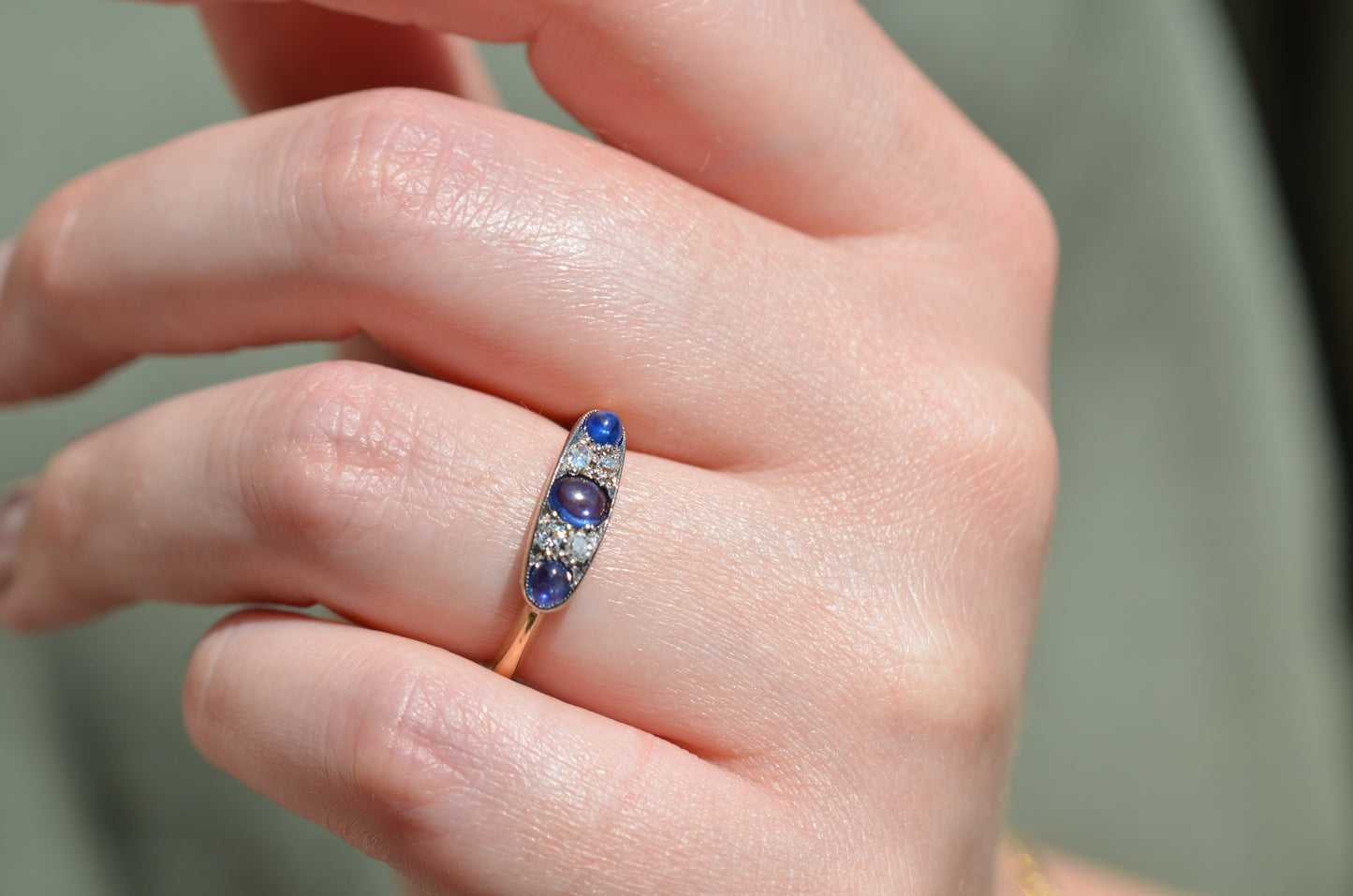 Singular Edwardian Sapphire Boat Ring