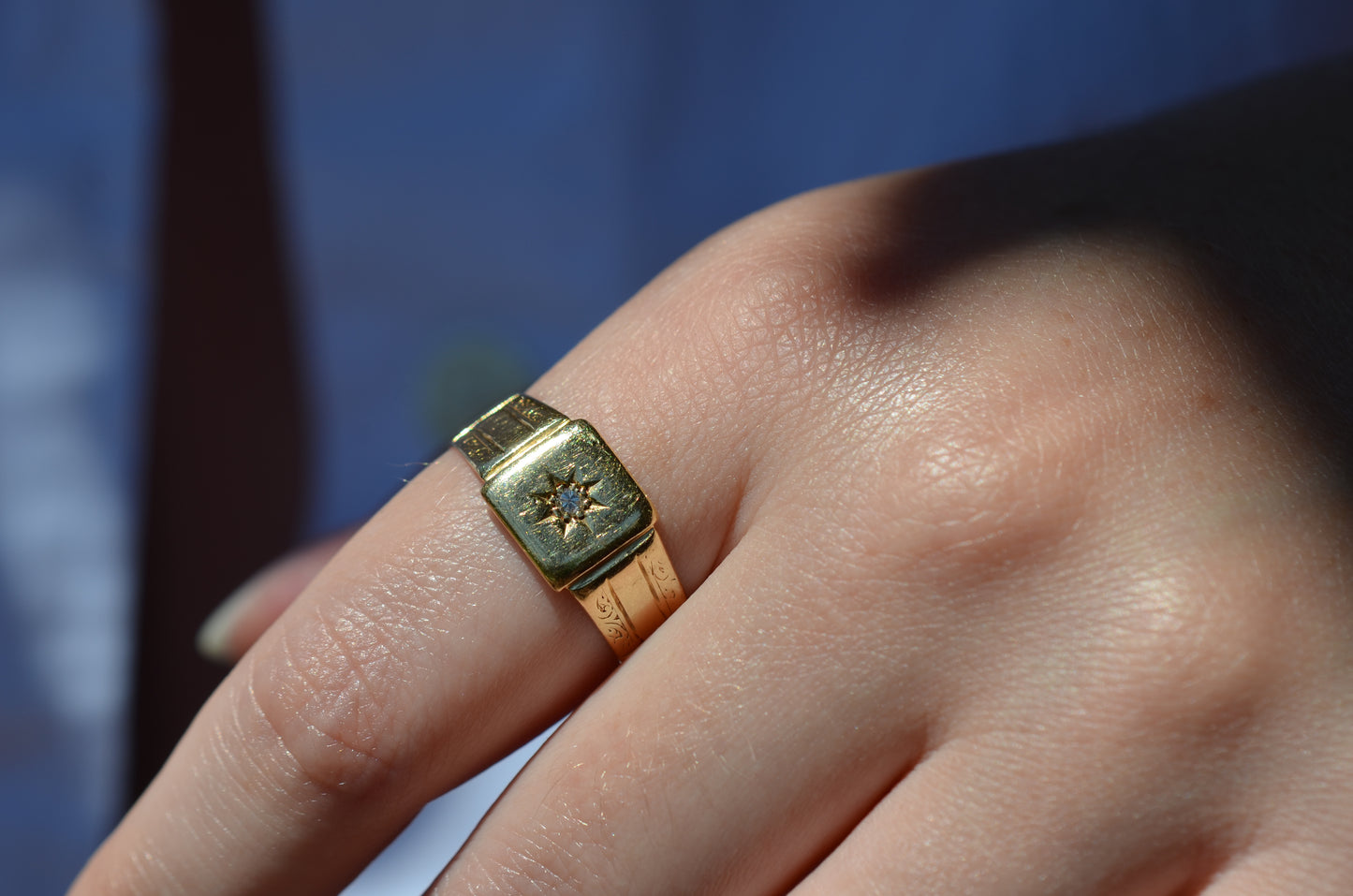 Charming Antique Starburst Signet Ring