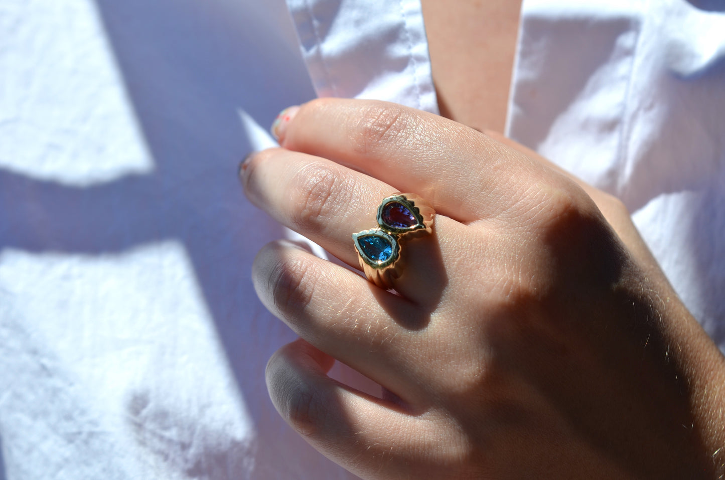 Dynamic Vintage Amethyst and Topaz Ring