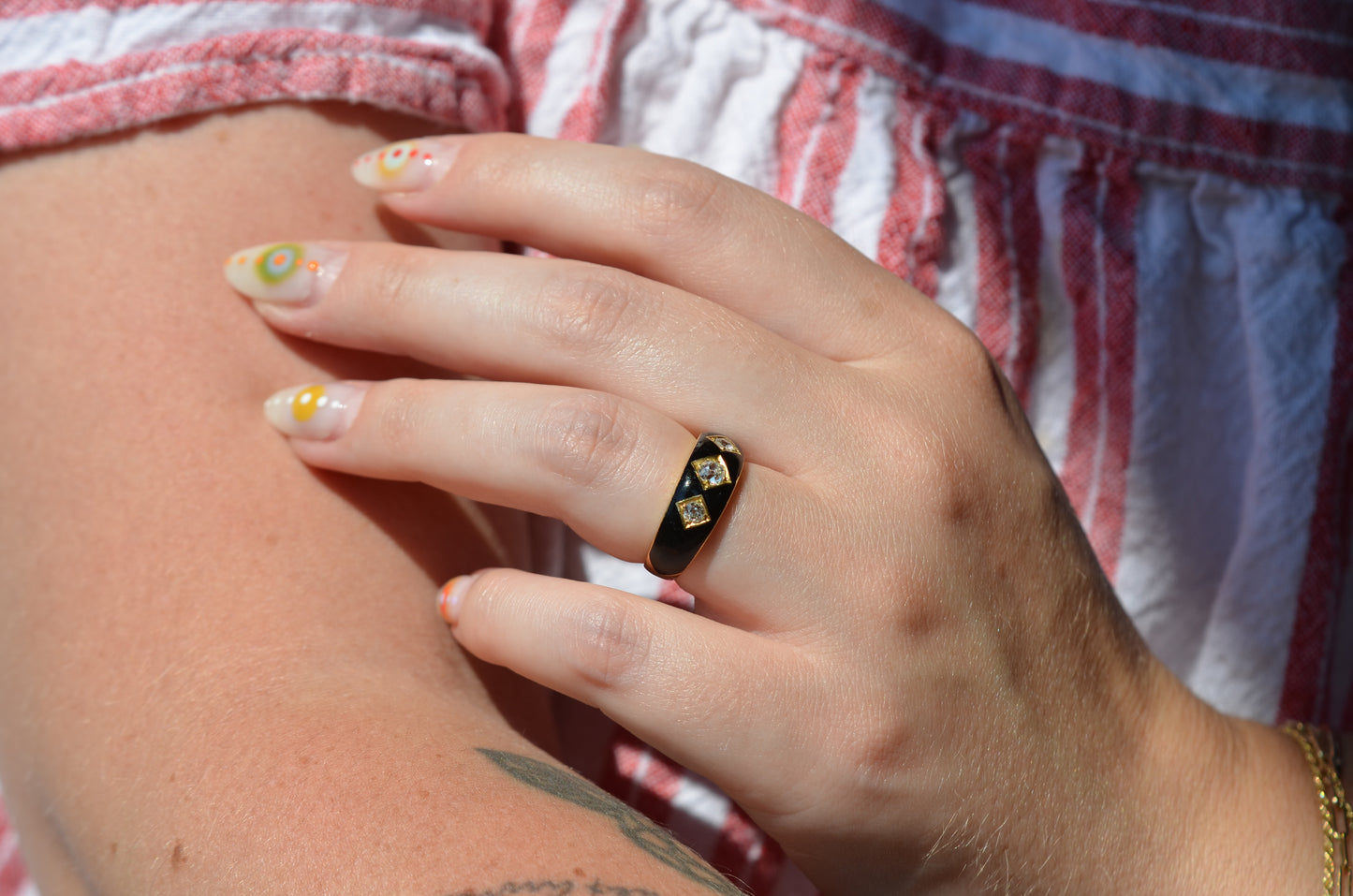 Compelling Victorian Enamel Trilogy Ring