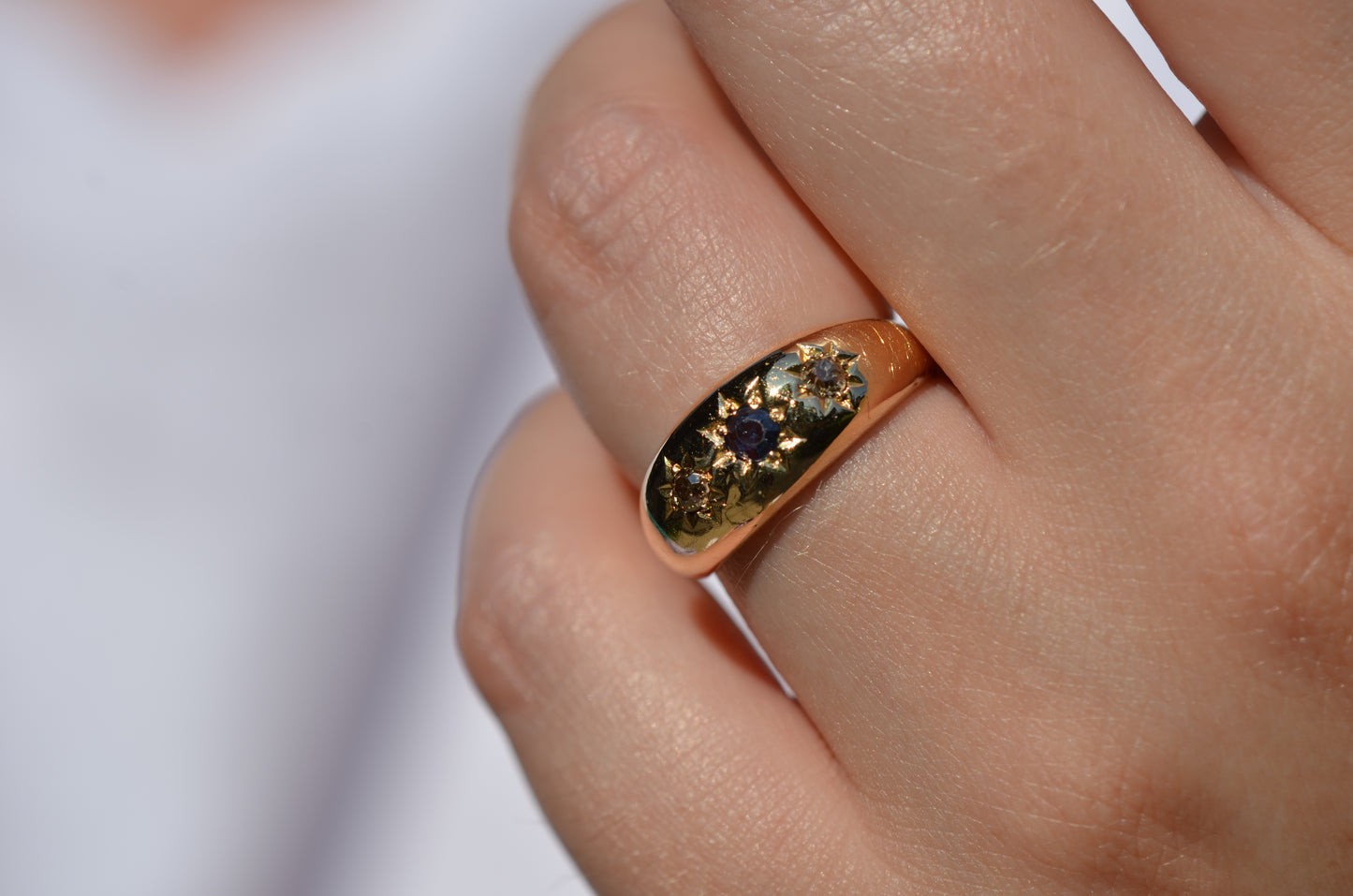Moody Antique Sapphire Diamond Starburst Ring