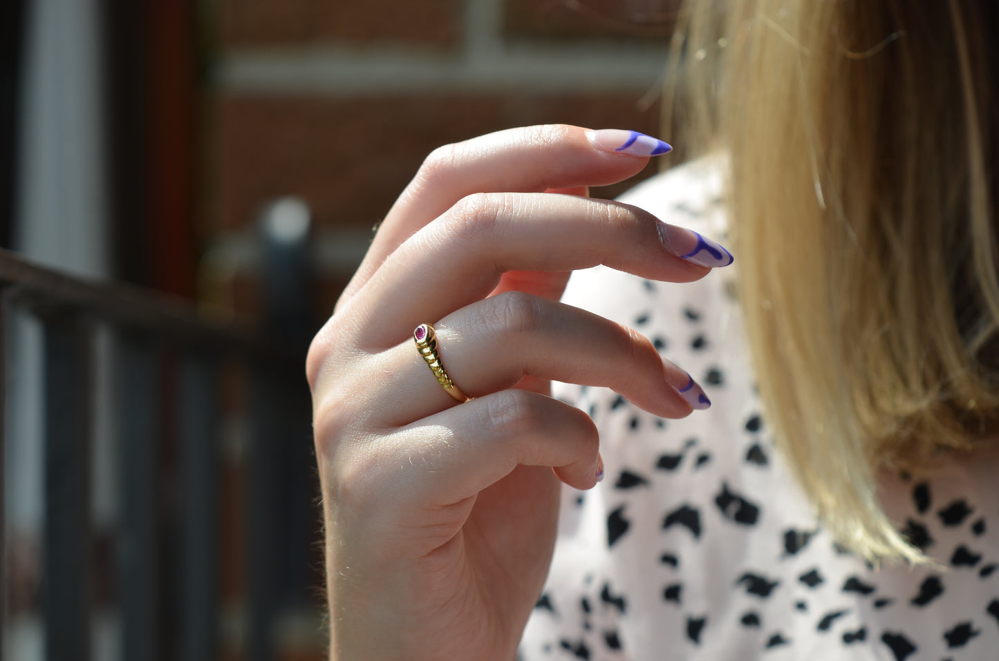 Sleek Vintage French Ribbed Ruby Ring