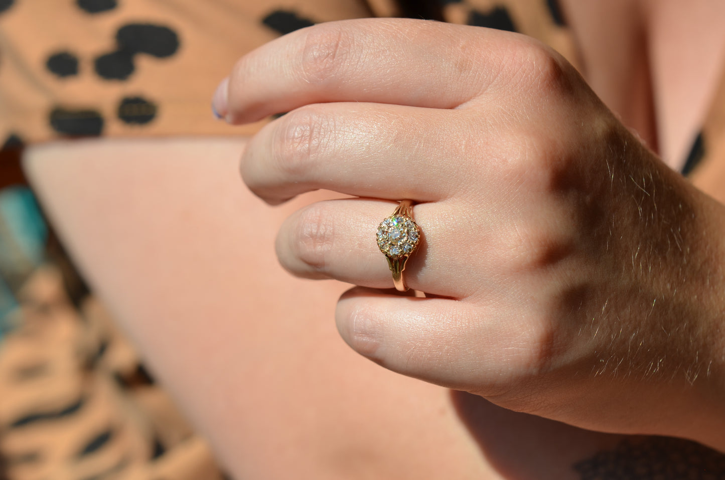 Glowing Victorian Old Mine Cluster Ring