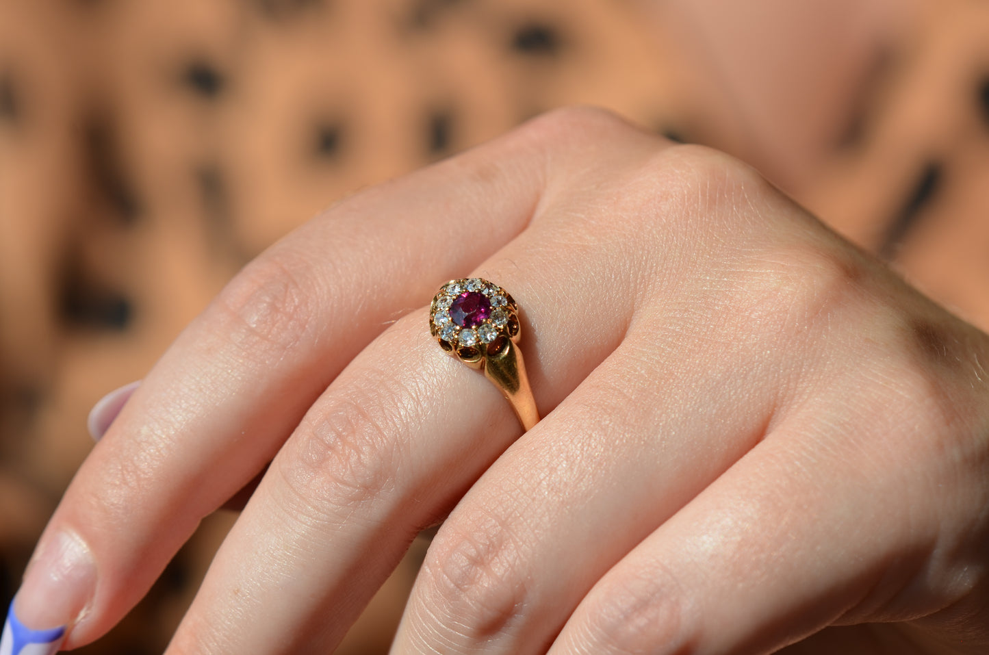 Romantic Antique Ruby Halo Ring