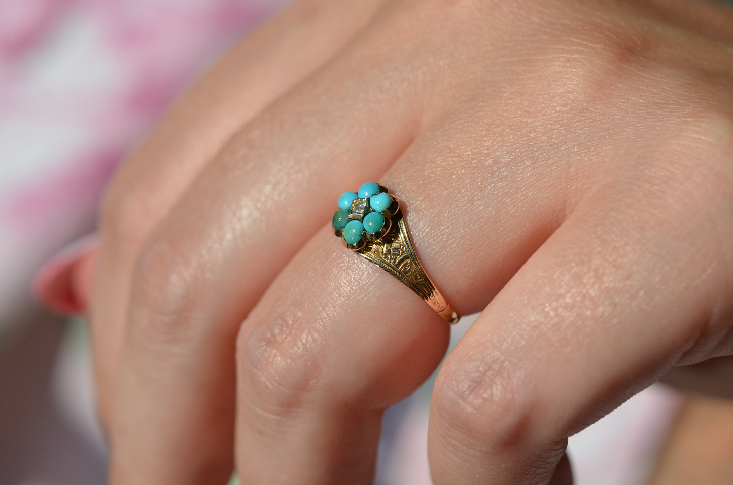Darling Antique Turquoise Flower Ring