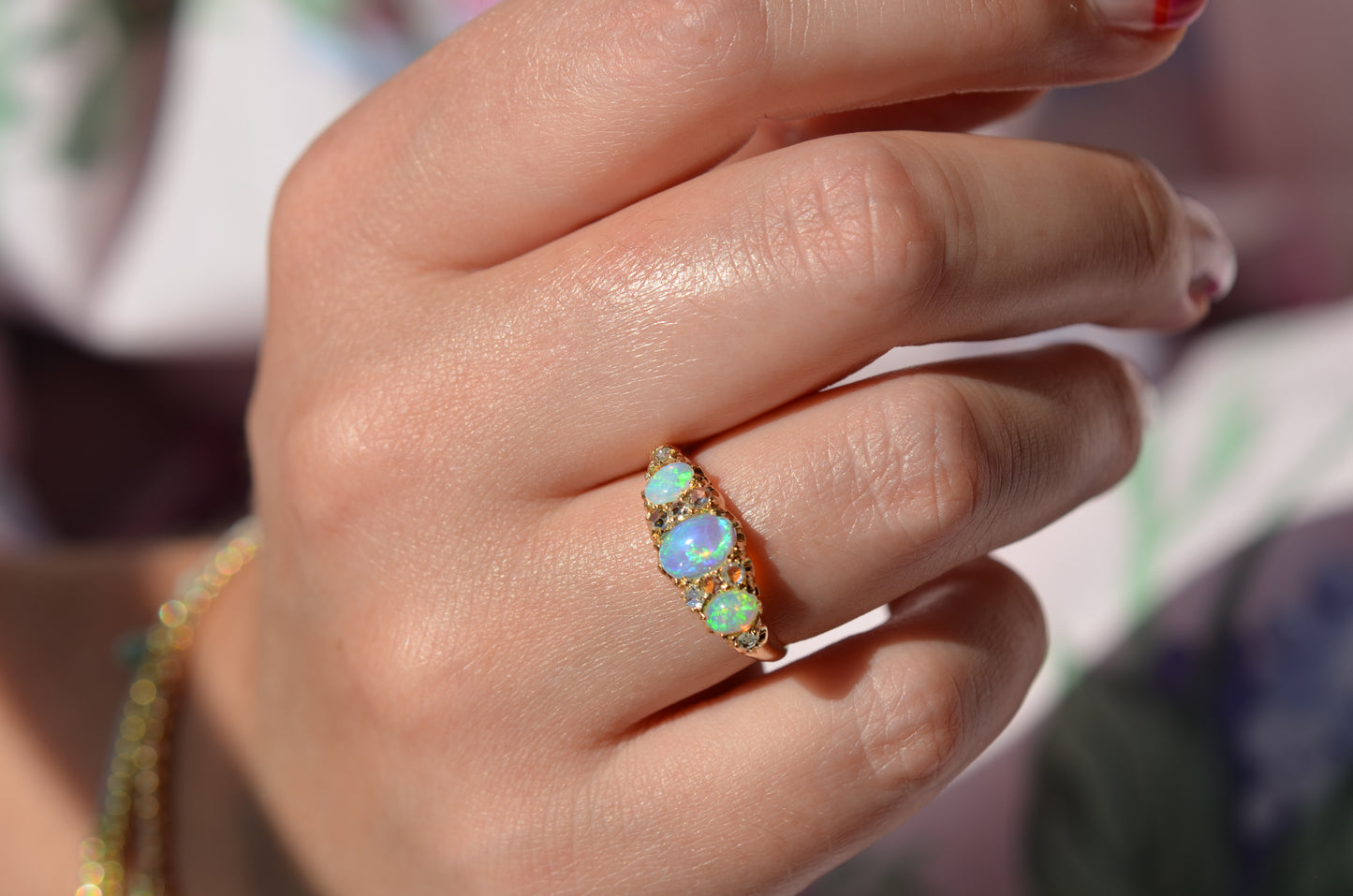 Phenomenal Antique Opal and Diamond Ring