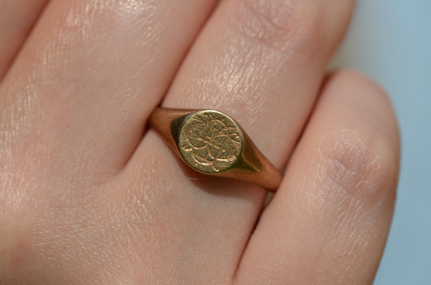 Rustic Near-Antique Monogram Signet Ring