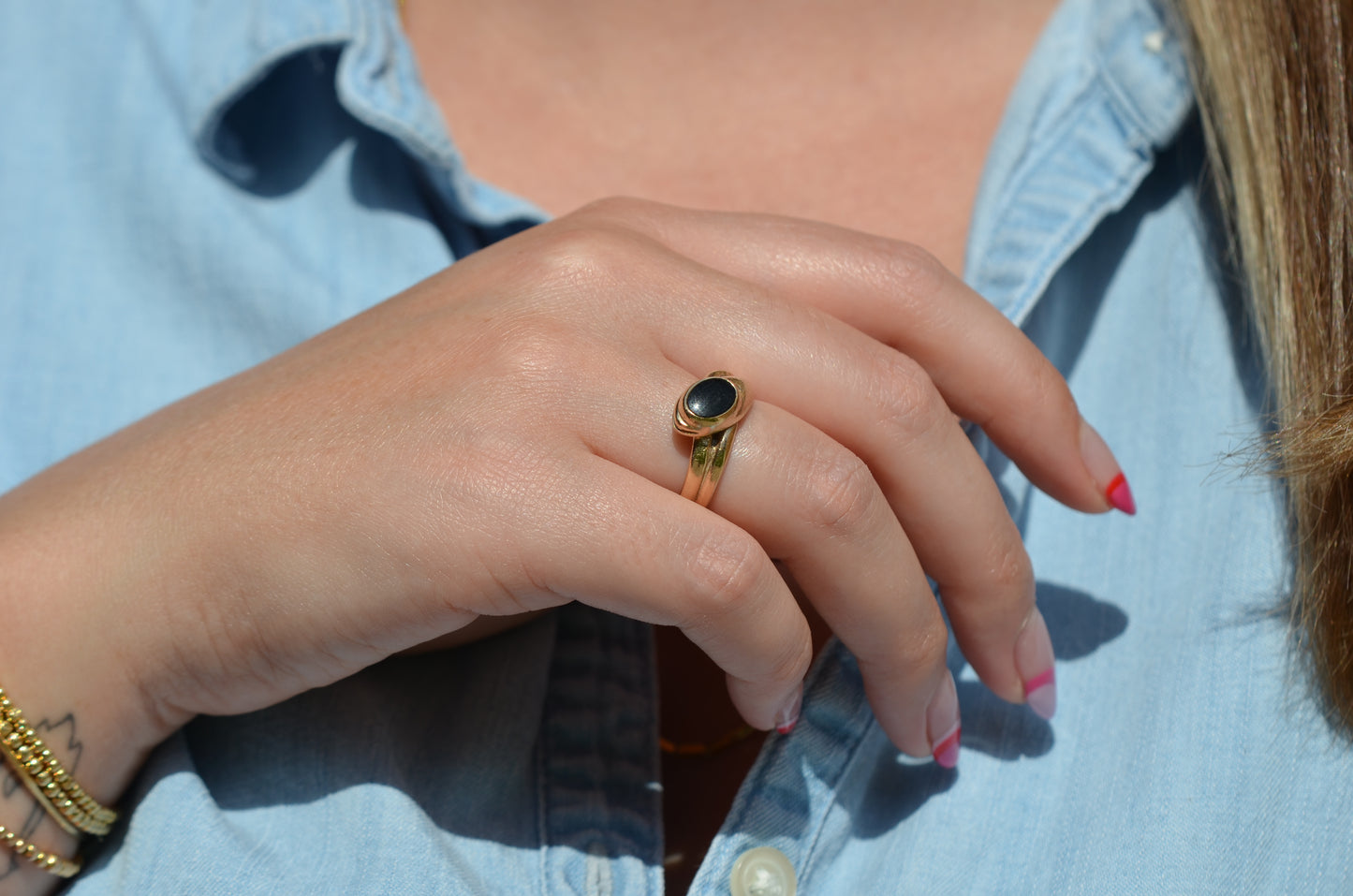 Subtle Vintage Onyx Snake Ring