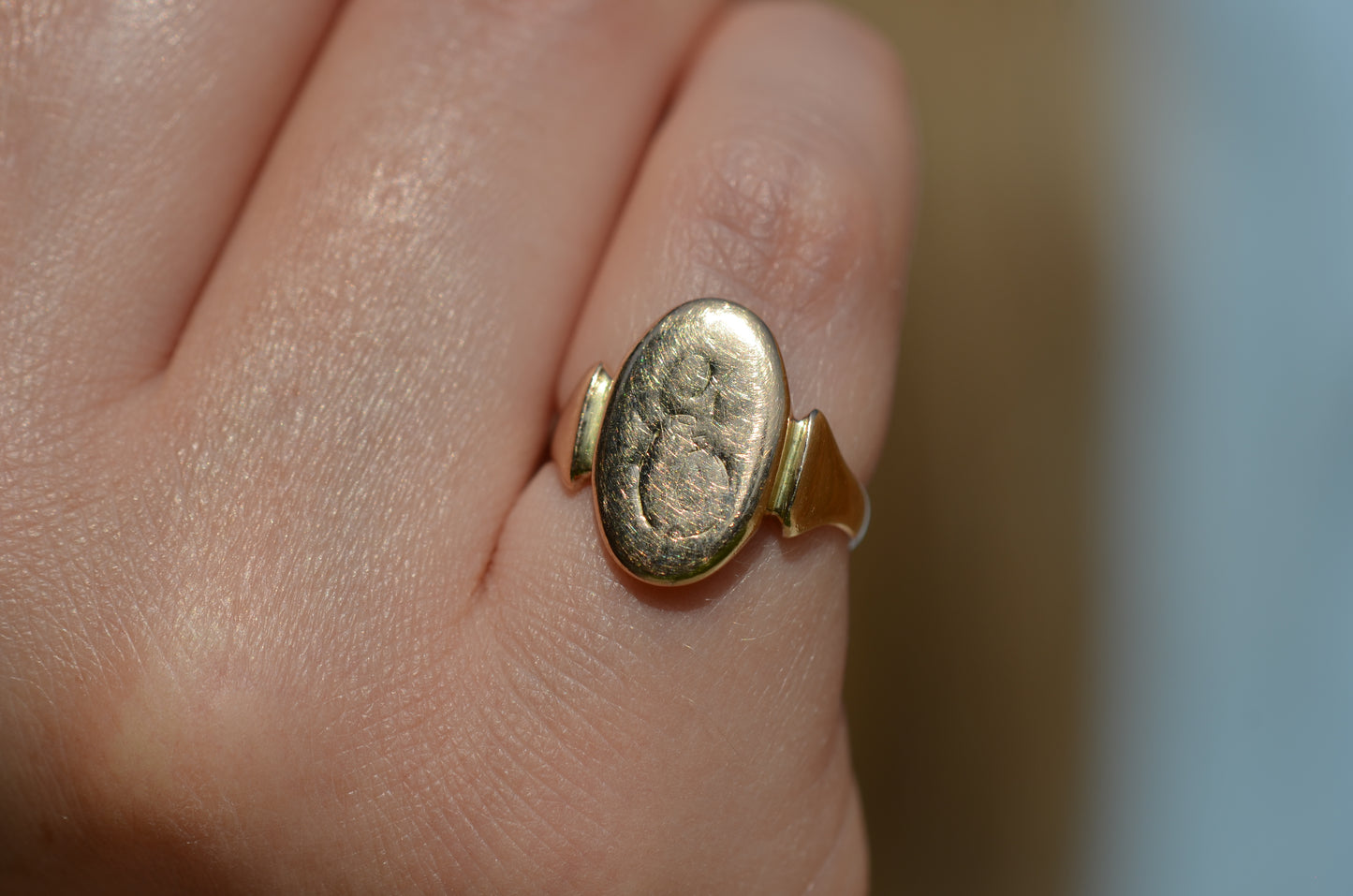 Antique Elongated E Signet Ring