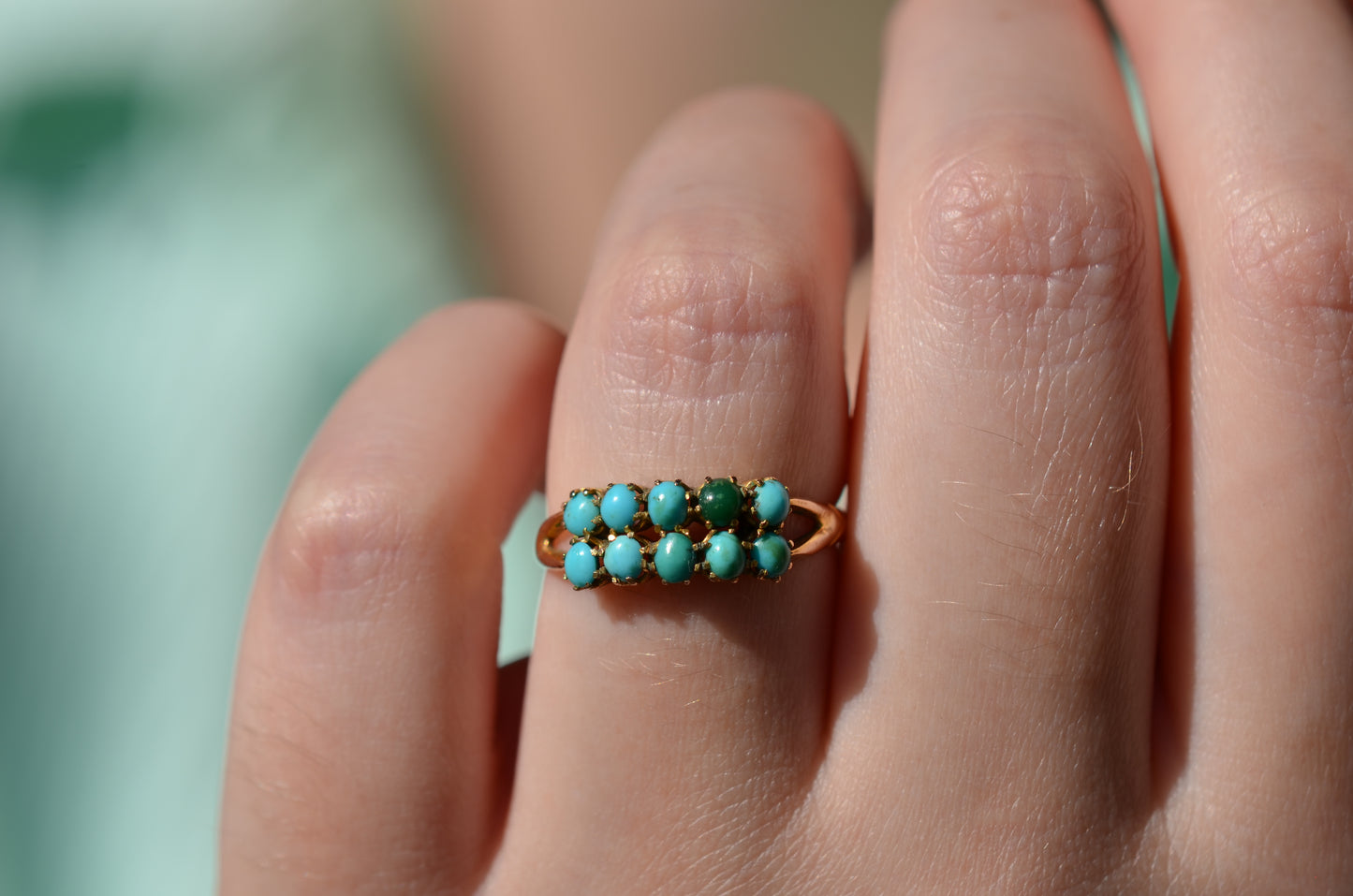 Bright Victorian Turquoise Double Row Ring