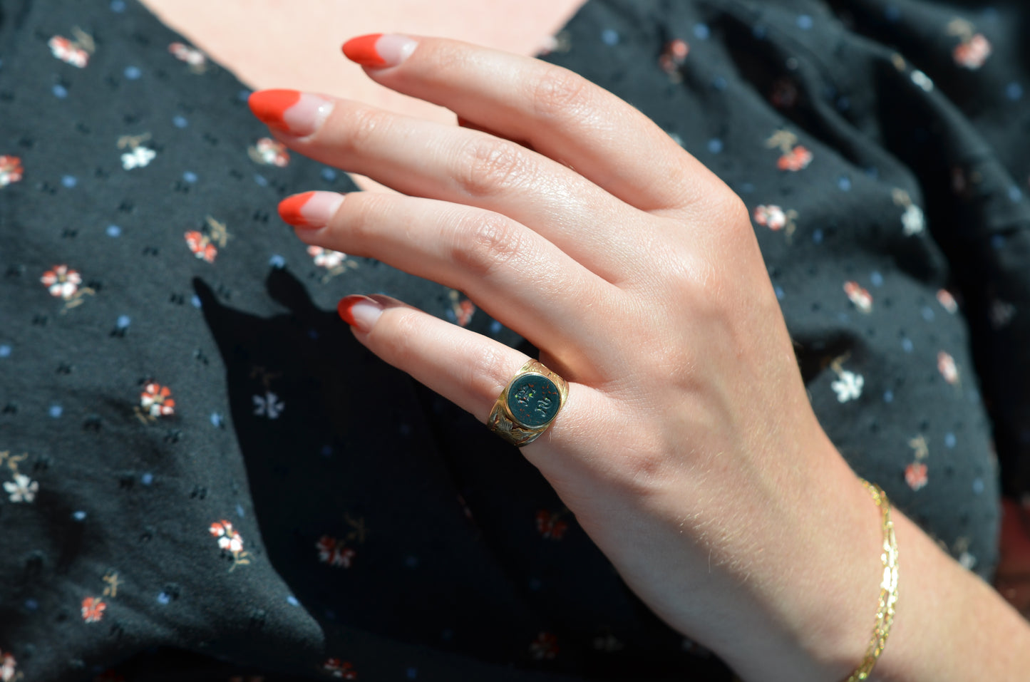 Dramatic Antique Bloodstone Signet Ring