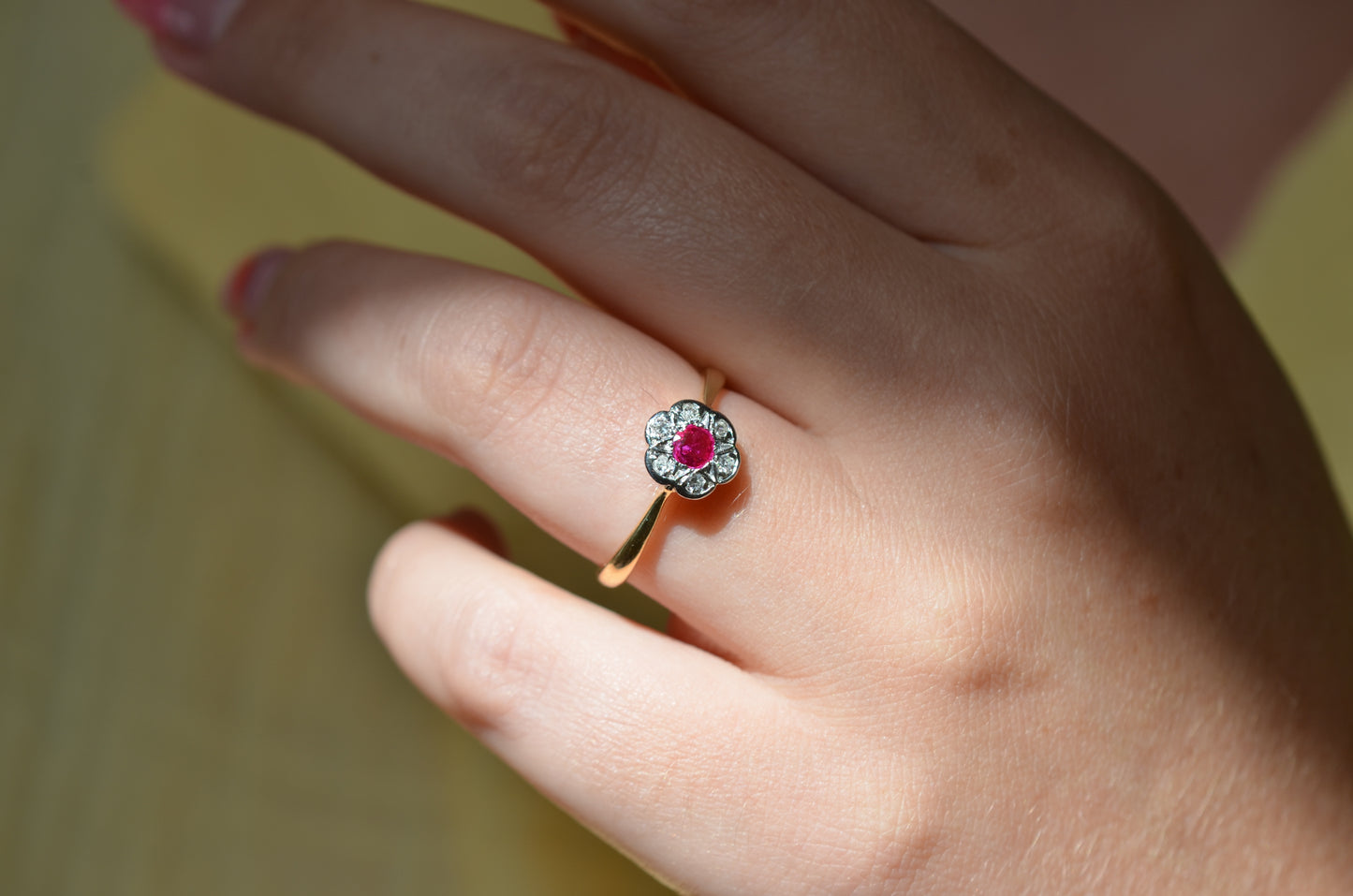 Vivid Vintage Ruby Daisy Ring