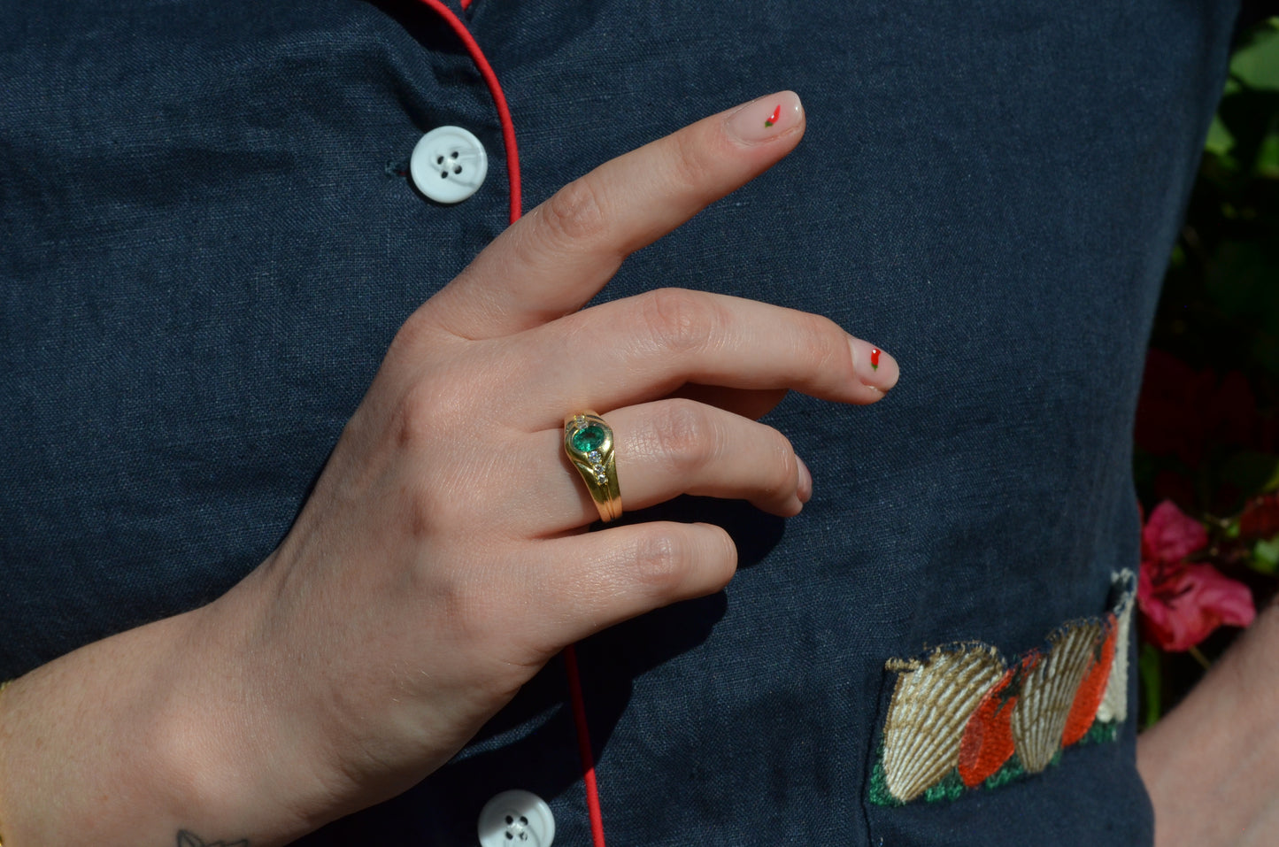 Heavy Glam French Emerald Ring