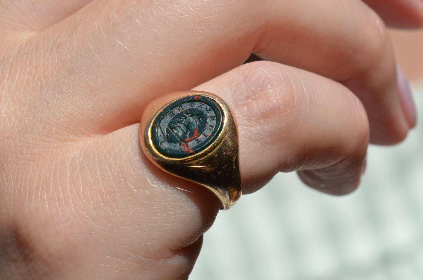 Crisp Bloodstone "Faithfully" Signet