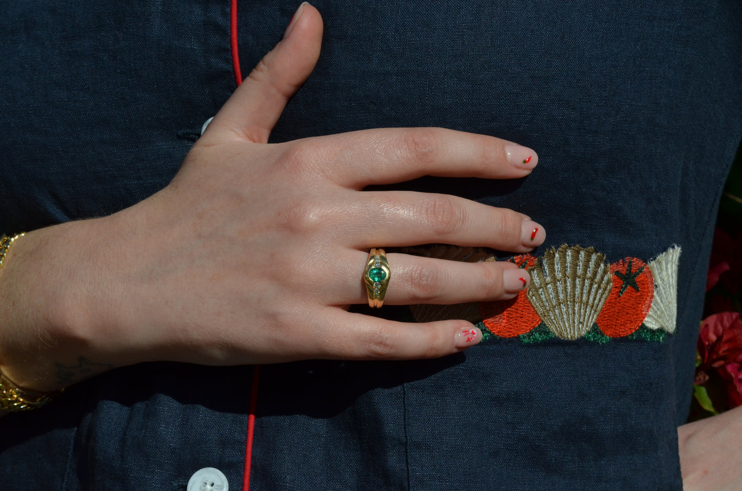 Heavy Glam French Emerald Ring