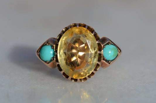 Bold Citrine and Turquoise Cocktail Ring