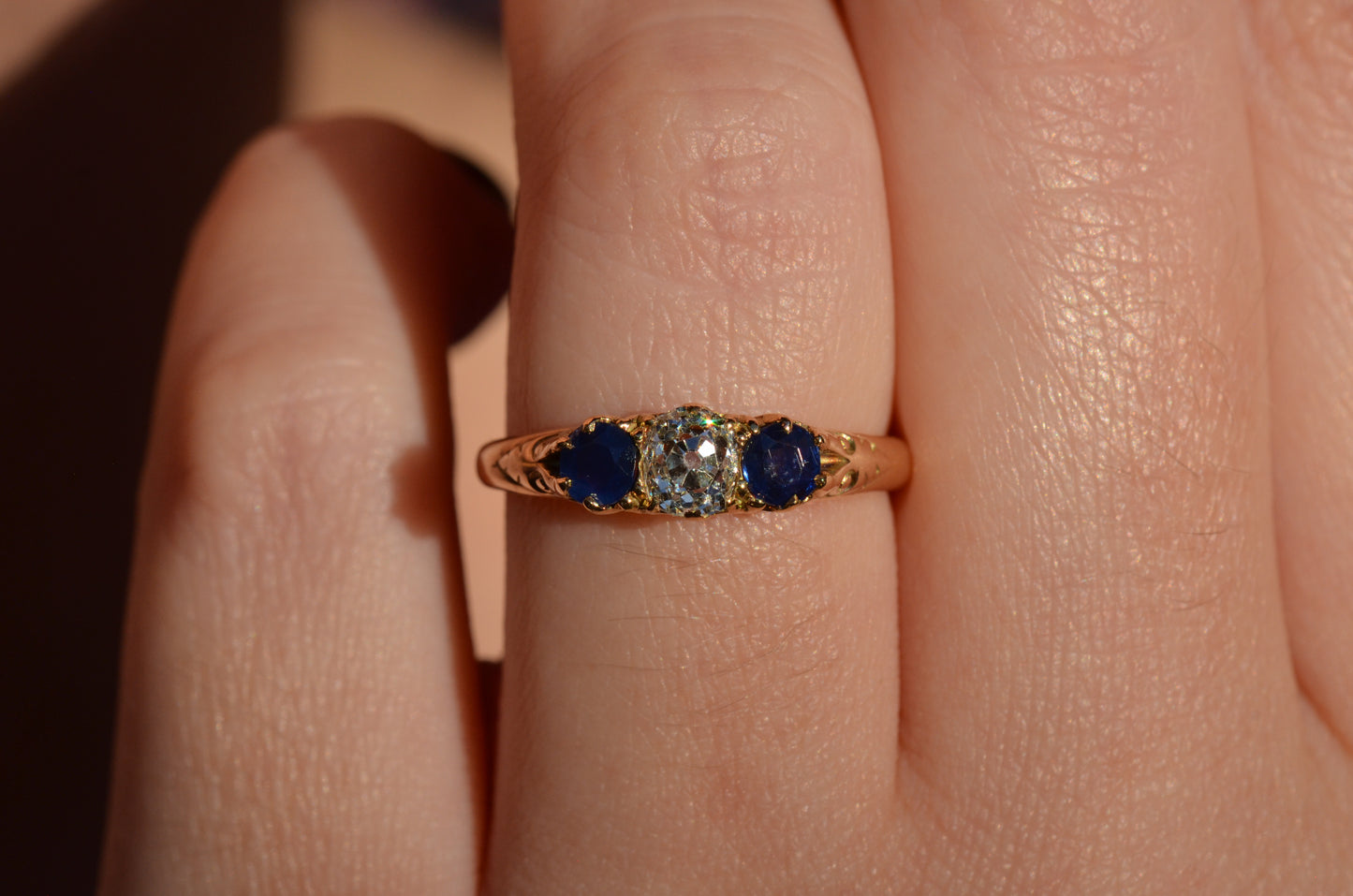 Dazzling Antique Sapphire and Diamond Trilogy Ring