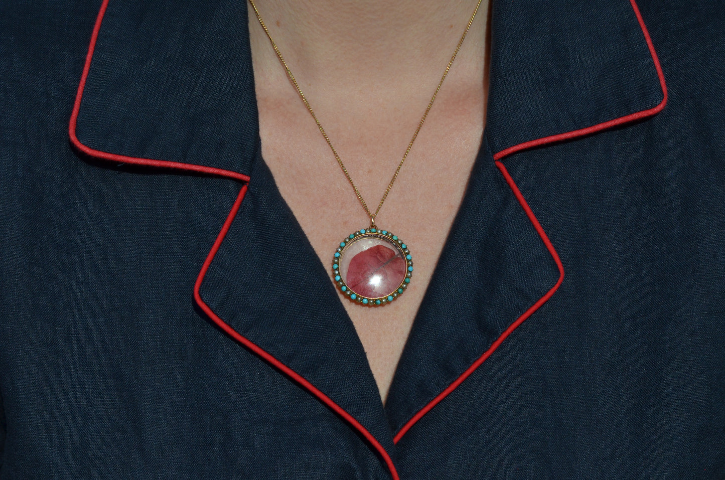 Darling Antique Pearl and Turquoise Glass Locket