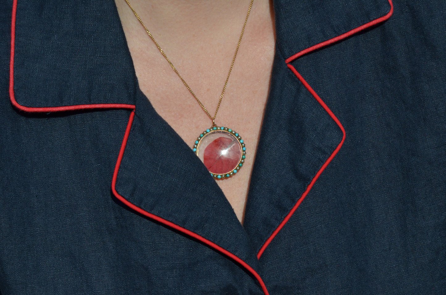 Darling Antique Pearl and Turquoise Glass Locket