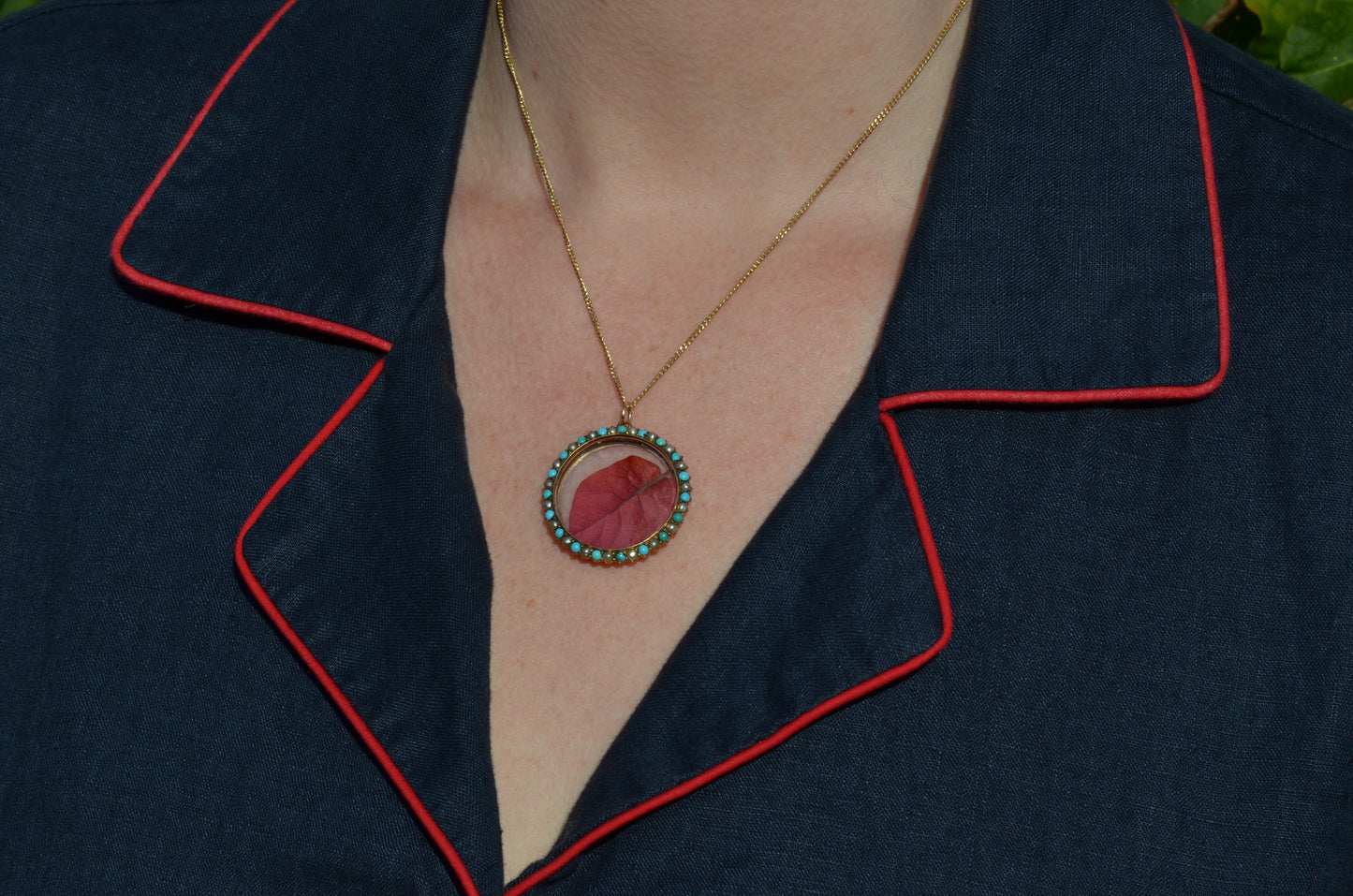 Darling Antique Pearl and Turquoise Glass Locket