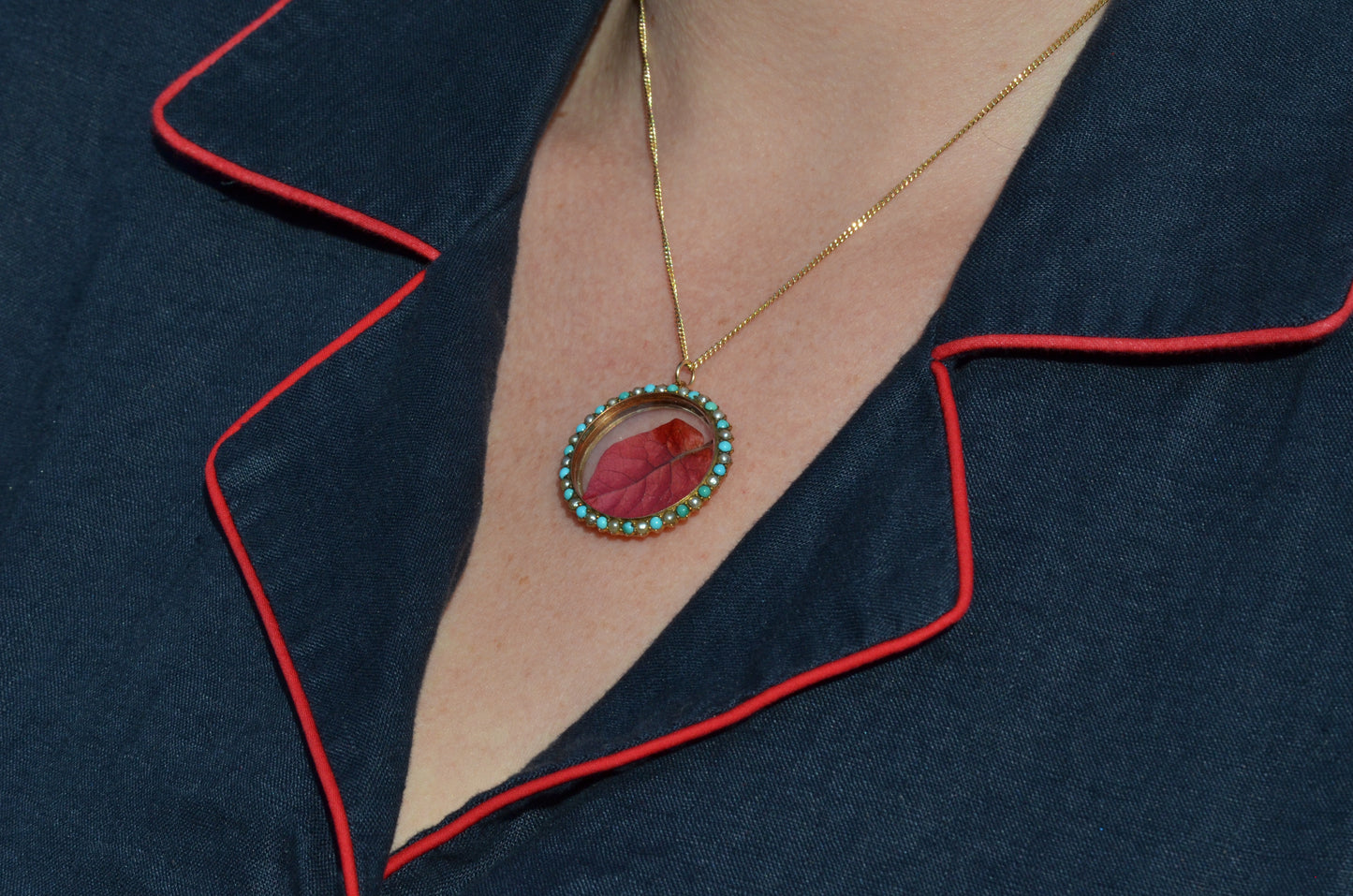 Darling Antique Pearl and Turquoise Glass Locket