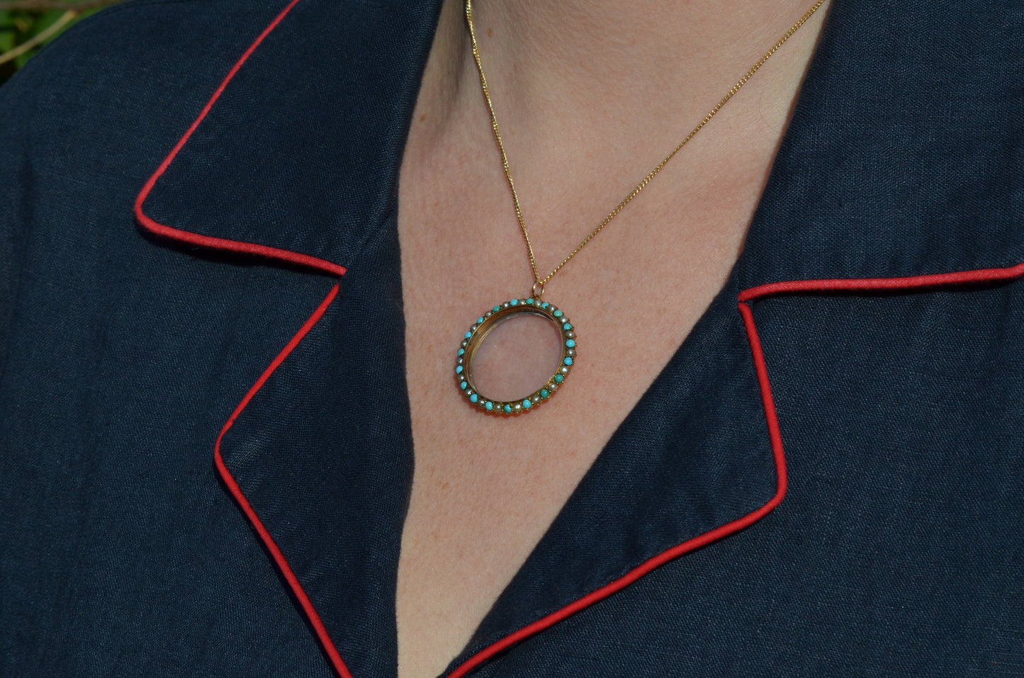 Darling Antique Pearl and Turquoise Glass Locket