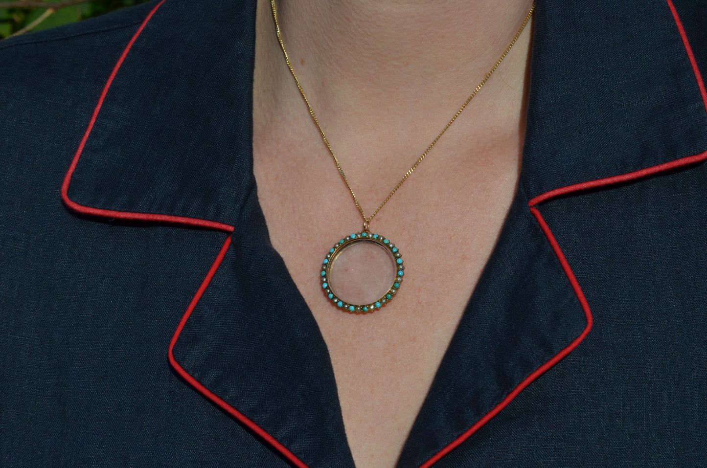 Darling Antique Pearl and Turquoise Glass Locket