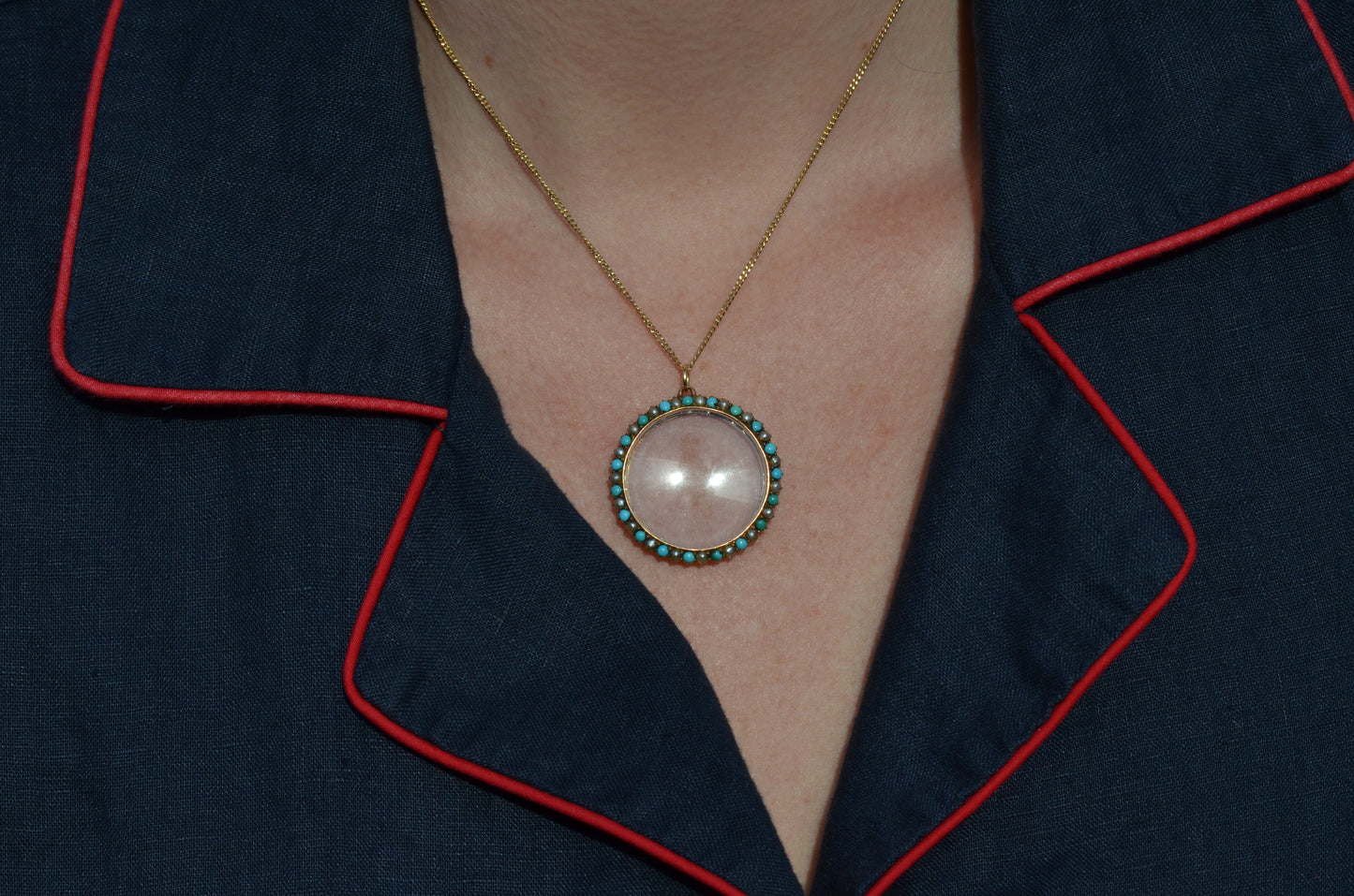 Darling Antique Pearl and Turquoise Glass Locket