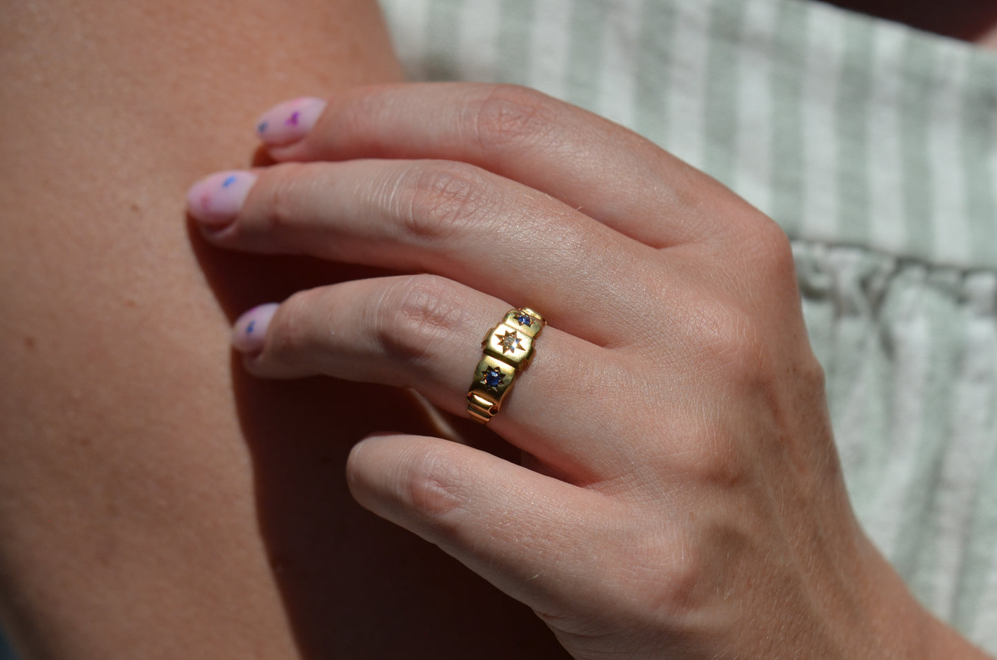 Warm Antique Sapphire and Diamond Panel Trilogy