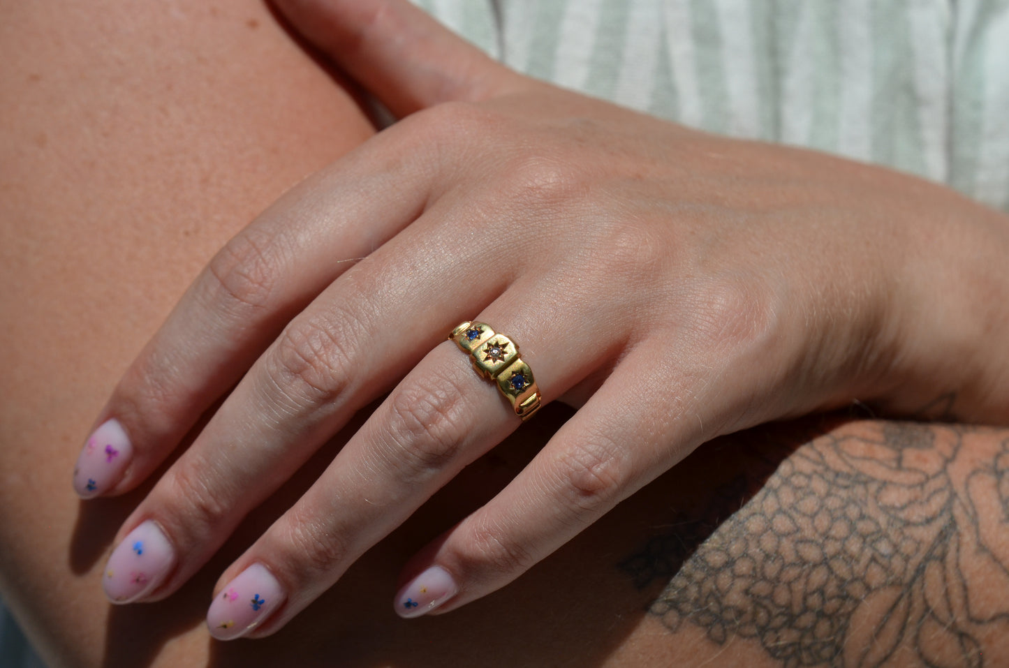 Warm Antique Sapphire and Diamond Panel Trilogy