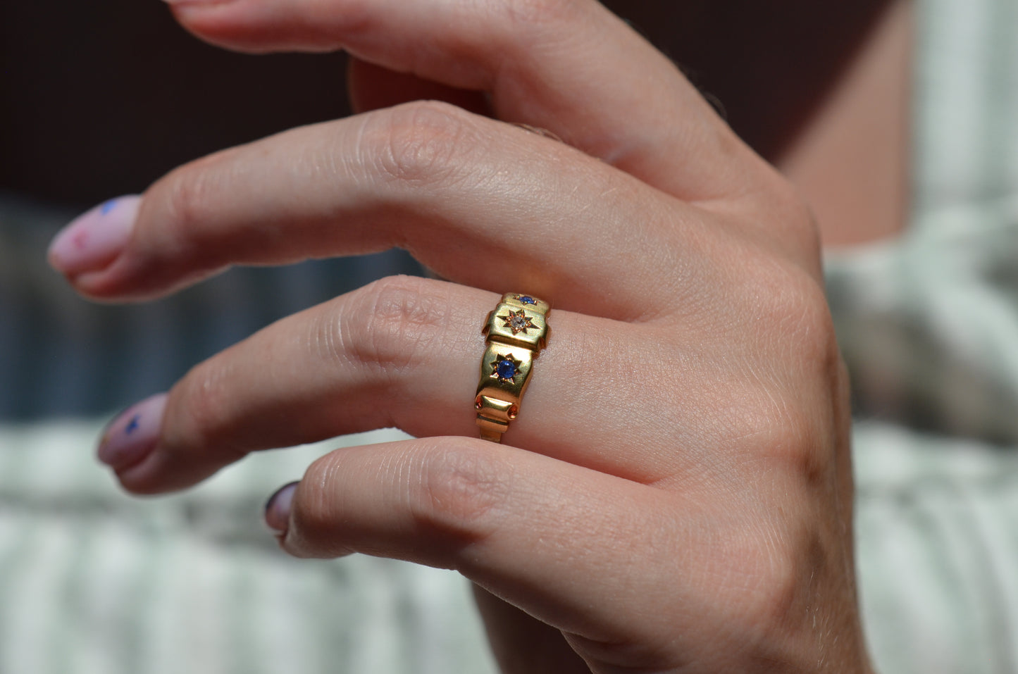 Warm Antique Sapphire and Diamond Panel Trilogy