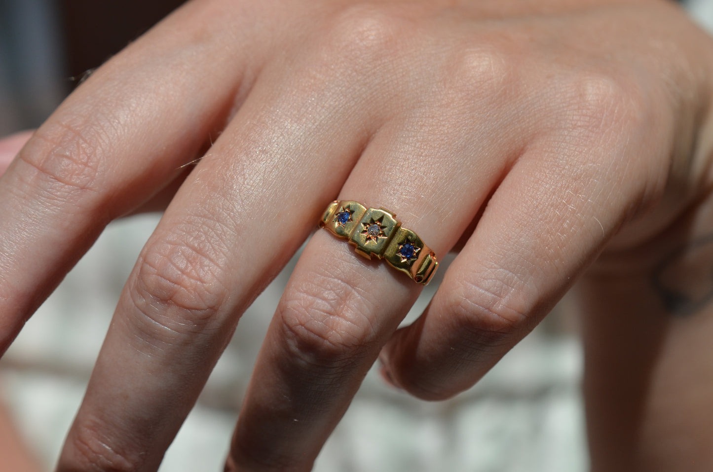 Warm Antique Sapphire and Diamond Panel Trilogy