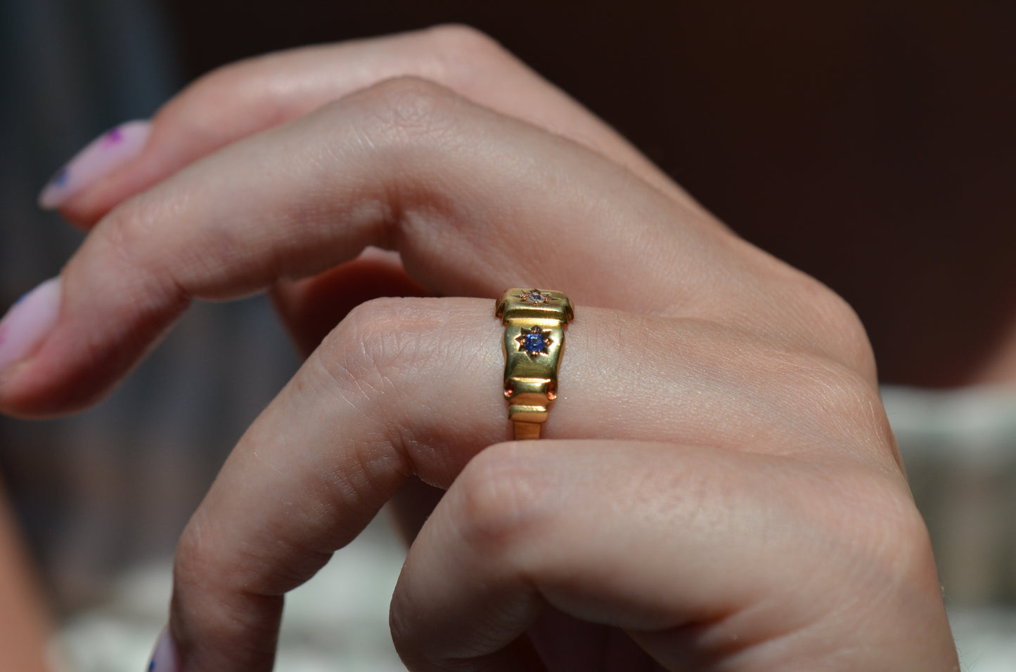 Warm Antique Sapphire and Diamond Panel Trilogy