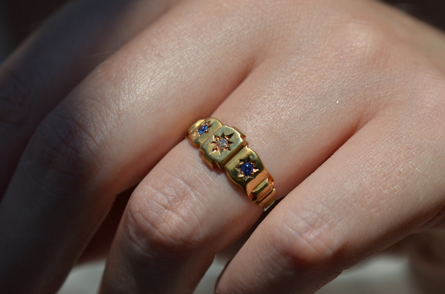 Warm Antique Sapphire and Diamond Panel Trilogy