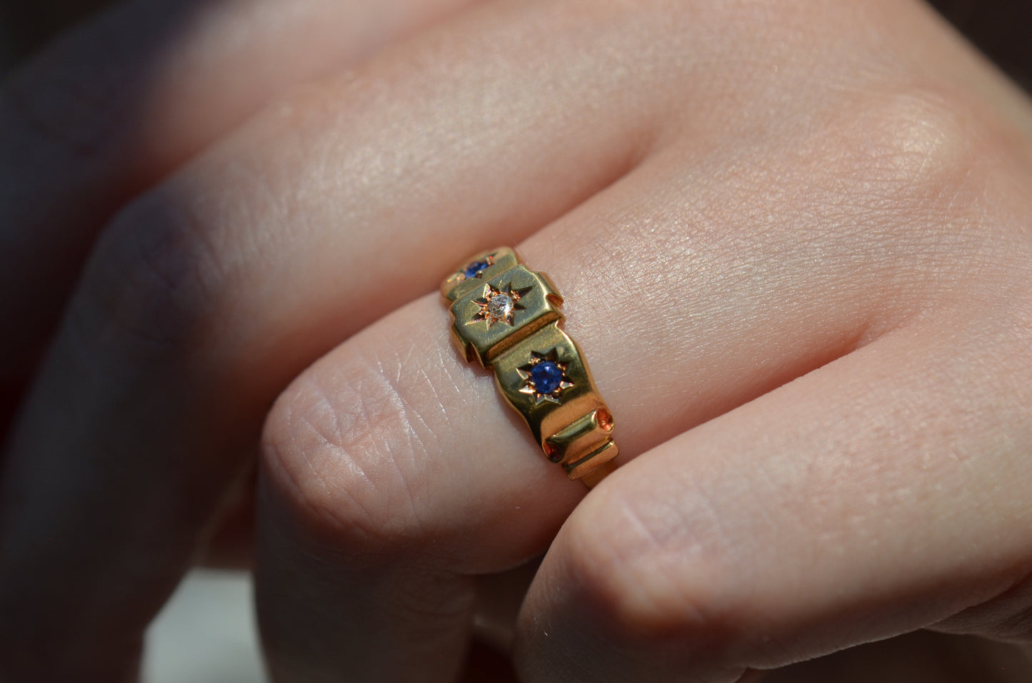 Warm Antique Sapphire and Diamond Panel Trilogy