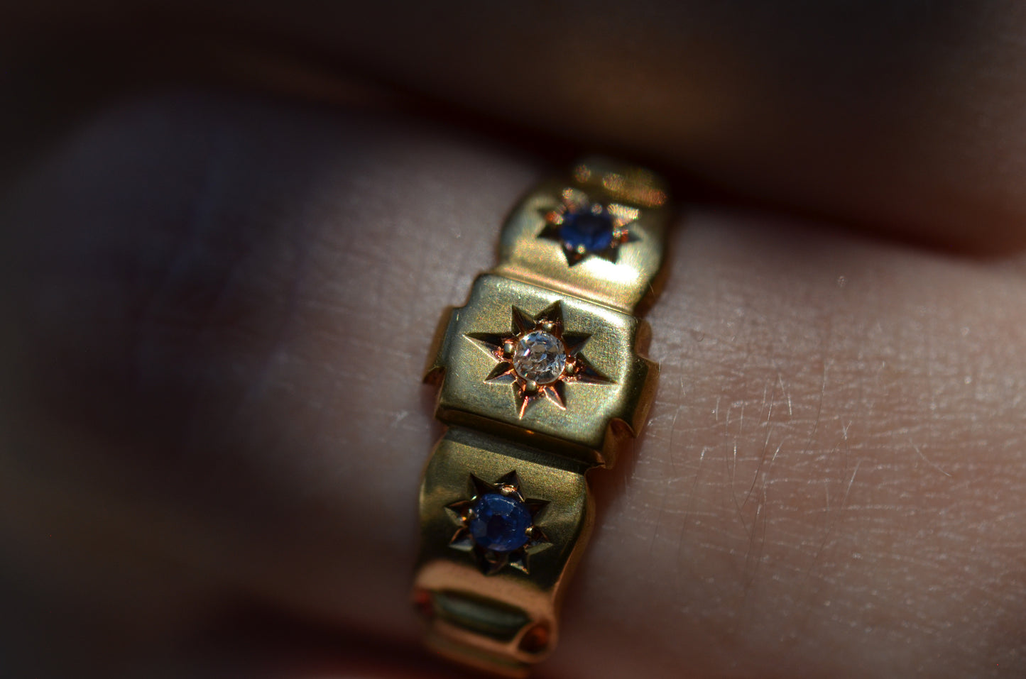 Warm Antique Sapphire and Diamond Panel Trilogy