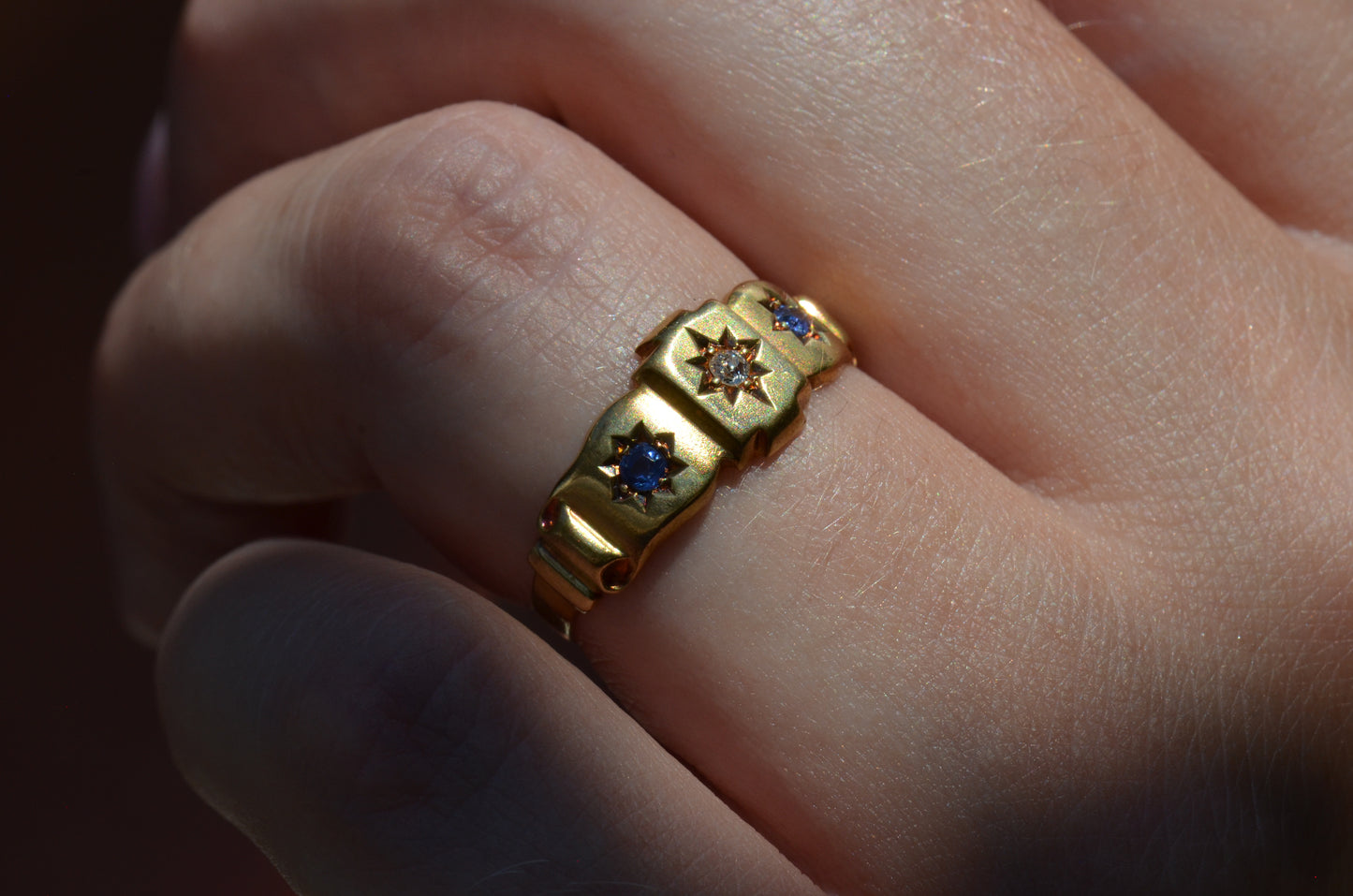 Warm Antique Sapphire and Diamond Panel Trilogy