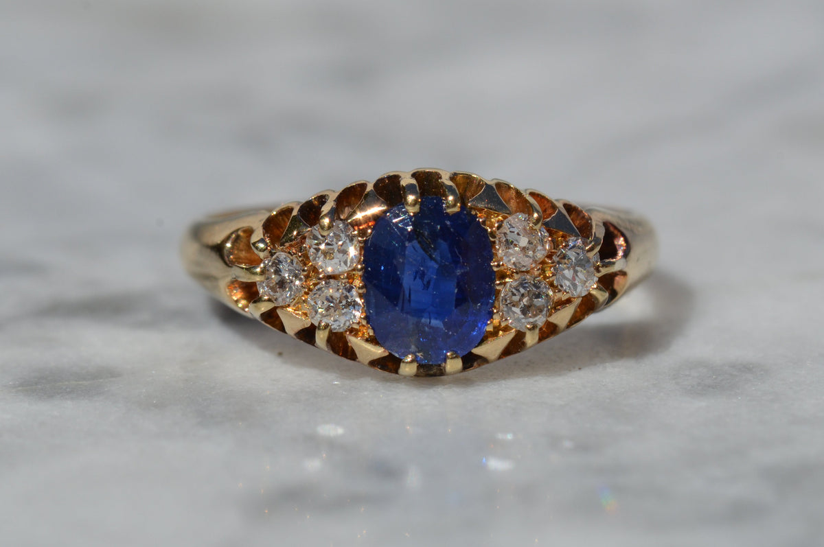 Velvety Edwardian Sapphire Navette Ring
