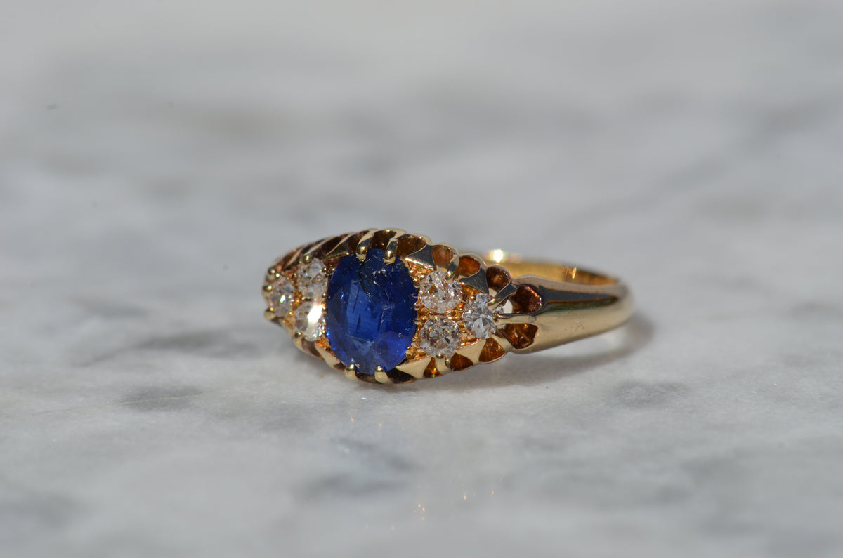 Velvety Edwardian Sapphire Navette Ring