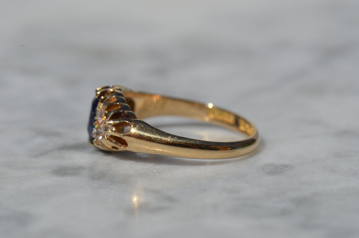 Velvety Edwardian Sapphire Navette Ring