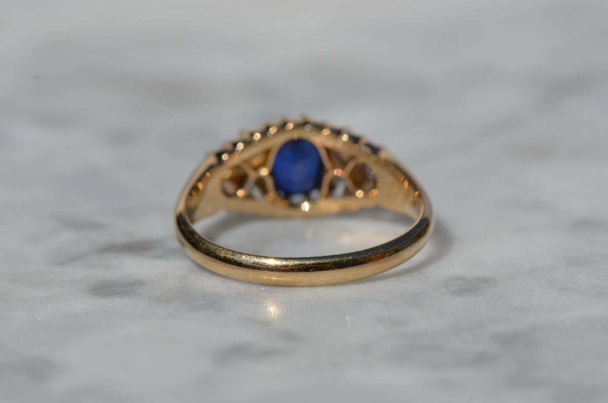 Velvety Edwardian Sapphire Navette Ring