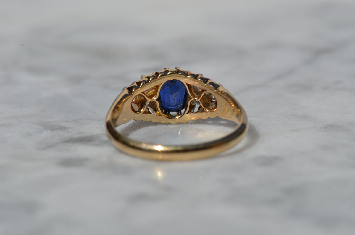 Velvety Edwardian Sapphire Navette Ring
