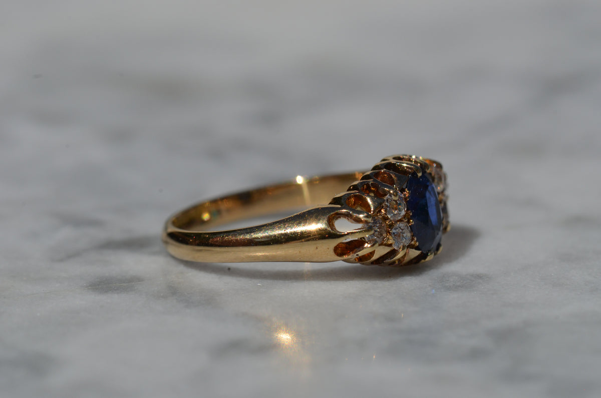 Velvety Edwardian Sapphire Navette Ring
