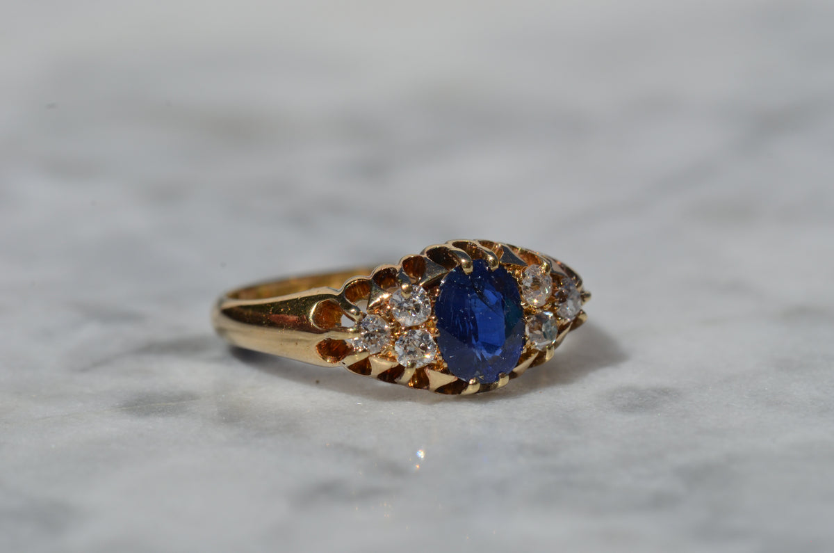 Velvety Edwardian Sapphire Navette Ring